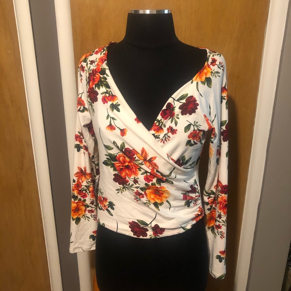 Really cute white with multi colors crop top